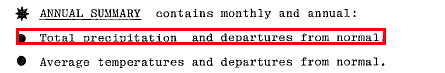 Crop of the NOAA page. The list item "Total precipitation and departures from normal." is boxed in red.